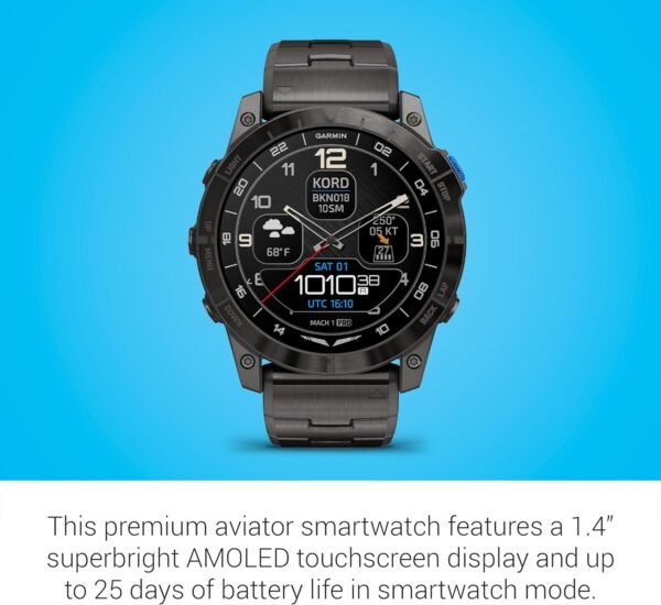 Garmin D2™ Mach 1 Pro, Aviator Smartwatch with GPS Moving Map, Aviation Weather, Health and Wellness Features, AMOLED Display, and Built-in Flashlight