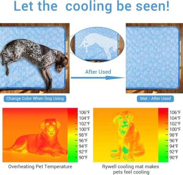 Rywell Upgrade Self-Cooling Mat for Dogs Extra Large, 44'' x 32'' - Endothermic Color Changing Arc-Chill Cooling Fiber - Washable Non-Toxic Summer Pet Outdoor Bed, Non-Slip&Foldable