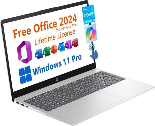 HP 15.6" Business Laptop, Free Microsoft Office 2024 Lifetime License, Copilot AI Chat, HD Touchscreen Display, Intel 6-Core i3-1215U 4.4 GHz, 16GB RAM, 1TB SSD, Long Battery Life, Windows 11 Pro