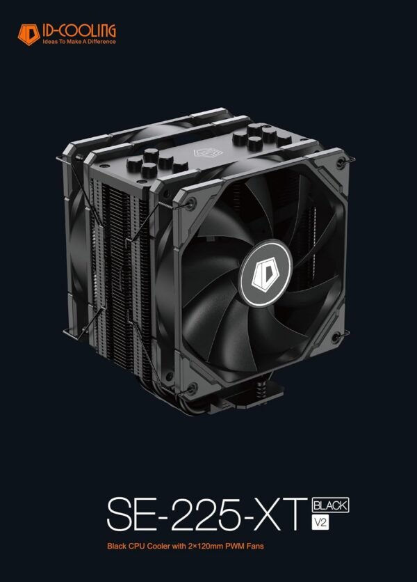 ID-COOLING SE-225-XT Black CPU Cooler 5 Heatpipes CPU Air Cooler 2x120mm Push-Pull PWM Fans CPU Fan for Intel/AMD, LGA 1700 Compatible