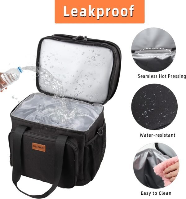 Expandable Insulated Large Lunch Box, Double Deck Heavy Duty Durable Lunch Bag Leakproof Cooler Bags for Men Women Adults Work Shift Flight Beach Daytrip, 20 Can, Black, GLENKEY