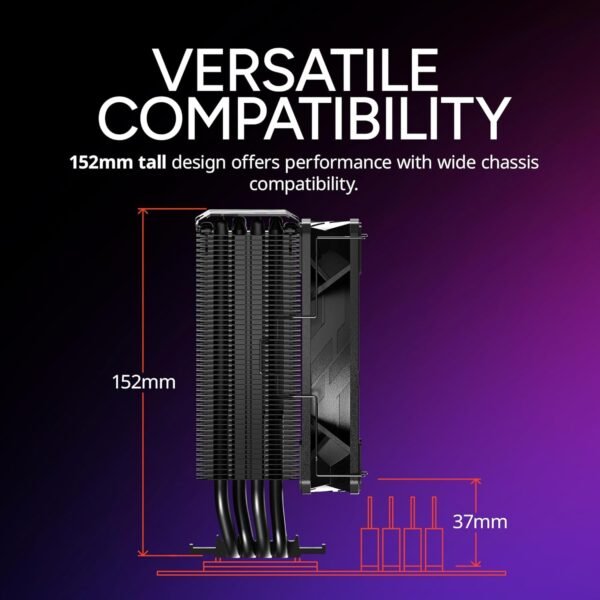 Cooler Master Hyper 212 Pro aRGB CPU Air Cooler, SickleFlow Edge 120 PWM Fan, Composite 4 Copper Heat Pipes, 152mm Tall, Sleek Top Cover, AMD Ryzen AM5|AM4, Intel LGA 1851|1700 Brackets