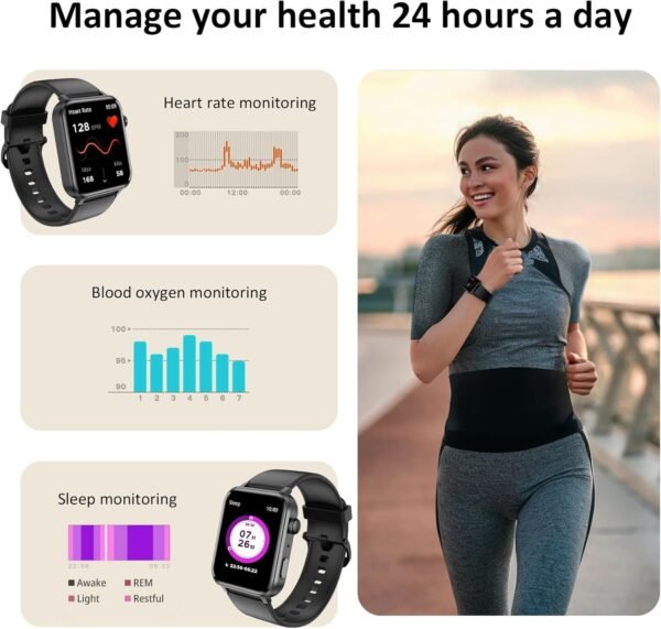 Fitness Tracker 2024 (Answer/Make Calls),Smart watch for Men Women,1.85'' Smartwatch with 24/7 Heart Rate and SpO2,SleepTracker,100+Sport,Pedometer,IP68 Waterproof Activity Trackers for Android iPhone