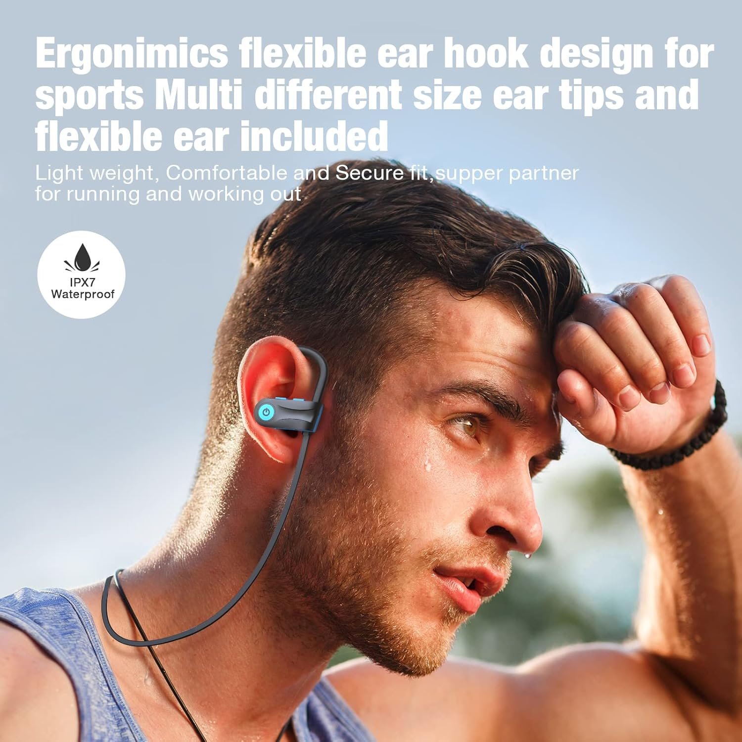 Boean Bluetooth Headphones, Bluetooth 5.3 Wireless Headphones with 16 Hours Playtime, Stereo Bass IPX7 Waterproof Over Ear Earphones for Workout and Sports Running