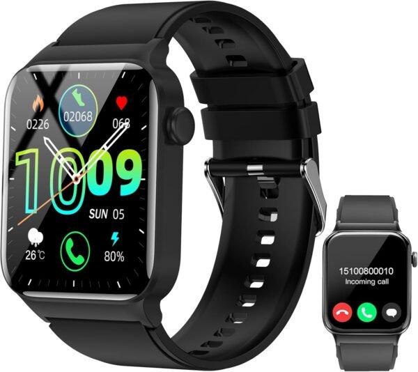 Smart Watches for Men Women - 1.83" HD Smartwatch for Android iOS Compatible with Bluetooth (Answer/Make Calls), Android Watch IP68 Waterproof Fitness Watch, Sleep (Black)