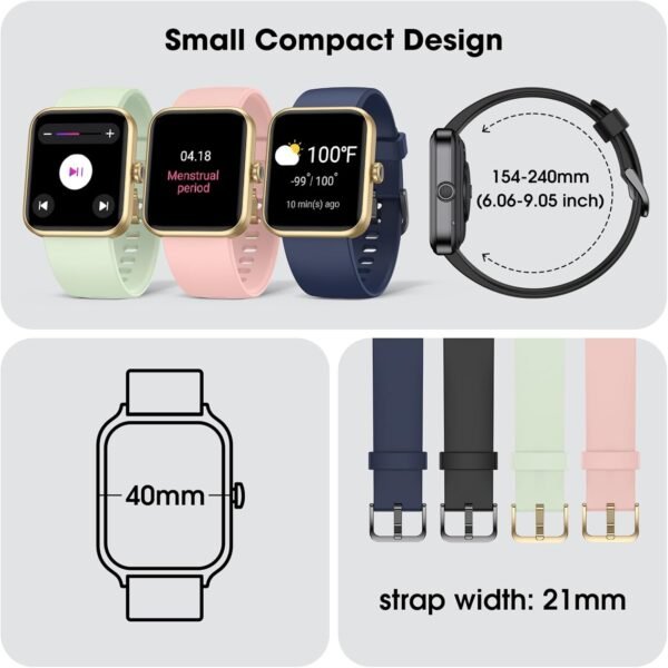 40mm Small Smart Watch for Women, 50 Meters Waterproof Sport Step Counter, Fitness Tracker Watch with Heart Rate Blood Oxygen Monitor, Alexa-Built in Smartwatch Pedometer Digital Watch