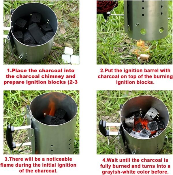 Charcoal Chimney Starter, 12x7.5 Inch Large Charcoal Chimney with Safety Handle, BBQ Chimney Starter for Charcoal Grill and Barbecue Smokers, Silver