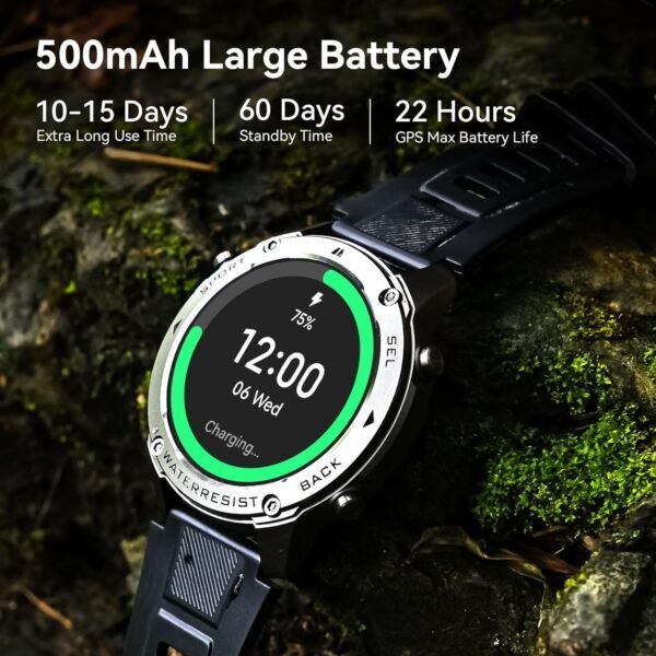 Military Smart Watch for Men GPS 6 Satellite Positioning Compass 164 Feet Water-Resistant for Swimming 500mAh Battery Make Answer Call Rugged Metal Body Smartwatch 1.43" AMOLED Always On Display Watch