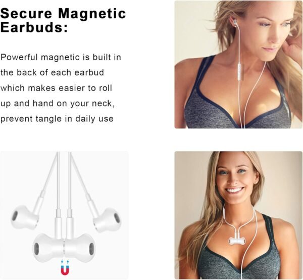 USB C Headphones Type C Earphones Wired for Samsung Galaxy S20 S21 S22 S23 S24 FE S25 Ultra Apple iPhone 15 16 Pro Max 16e iPad Magnetic Earbuds Microphone for Google Pixel 9 8 7 Oneplus Android White