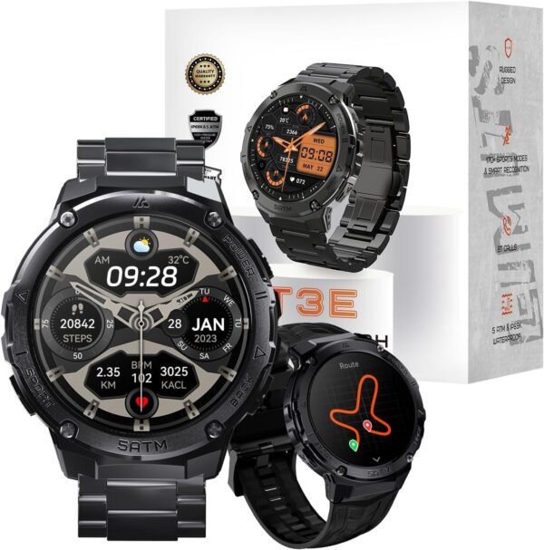 GPS Smart Watch for Men, 6 Satellite Positioning, Compass, Stainless Steel Body, 50M Waterproof, 480mAh Extra-Large Battery, Answer/Make Call, 1.43" AMOLED Screen, Compatible to Android iOS