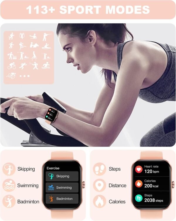 Smart Watch for Women(Answer/Make Call)-1.91" HD Fitness Smart Watch with Heart Rate/Sleep/spO2 Monitor, 113+ Sport Modes, IP68 Waterproof Smart Watch for Android iOS,Gold