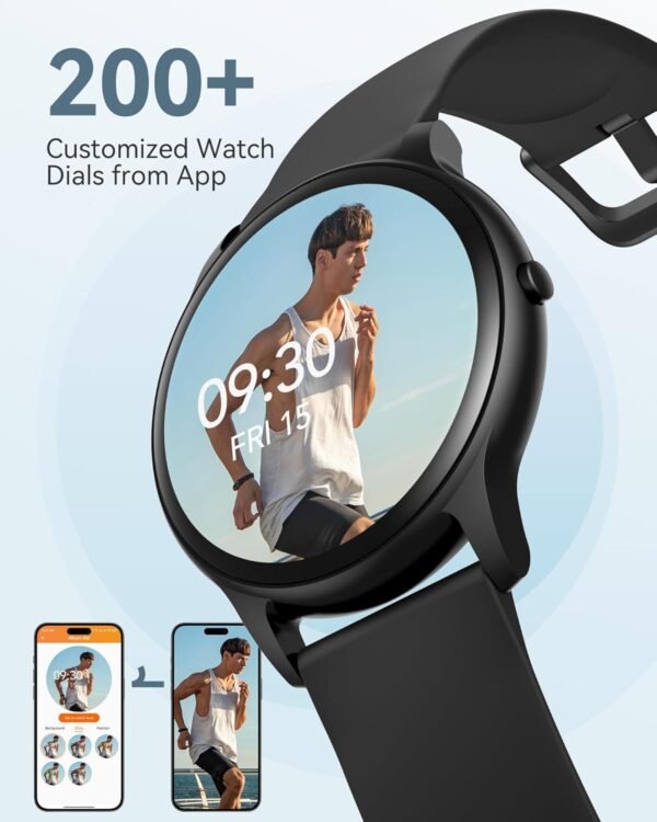AGPTEK Smart Watch for Women Men, 5ATM Waterproof Smartwatch for Android and iOS Phones, Fitness Tracker Watch with 100+ Sports Modes, Heart Rate Monitor Pedometer Sleep Monitor, Black