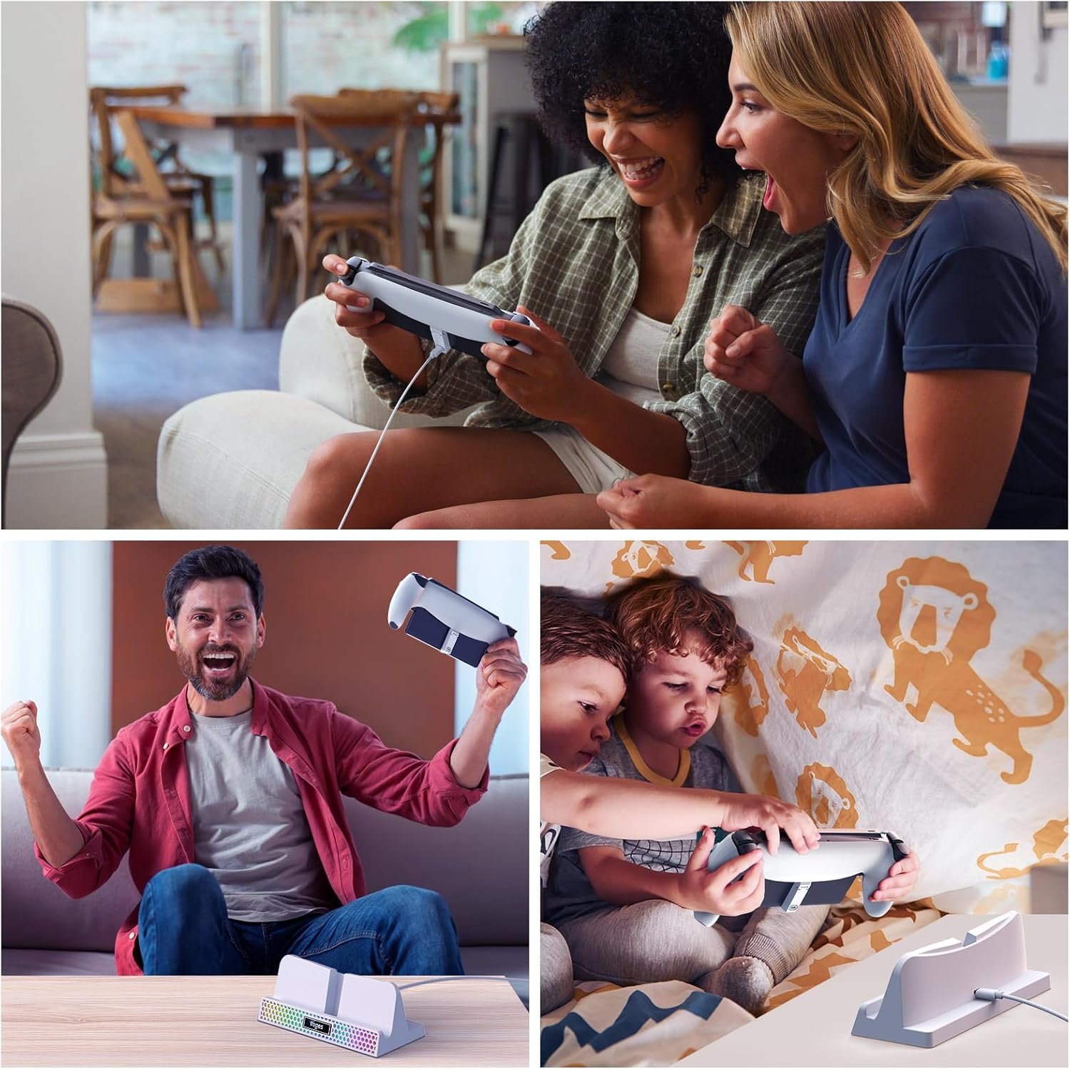 YOGES Charging Dock for PlayStation Portal, 3 in 1 Stand With 14 RGB Light and 4.9ft USB C Cable, Portable Charger Accessories for PS5 Portal Remote Player