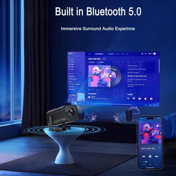 Smart Auto Keystone Projector with WIFI and Bluetooth, 270° Rotatable，AMX500 Mini Portable Projector, 4K Native 1080P Projector, Outdoor Movie Projector Compatible for Laptop, PC, Smartphone