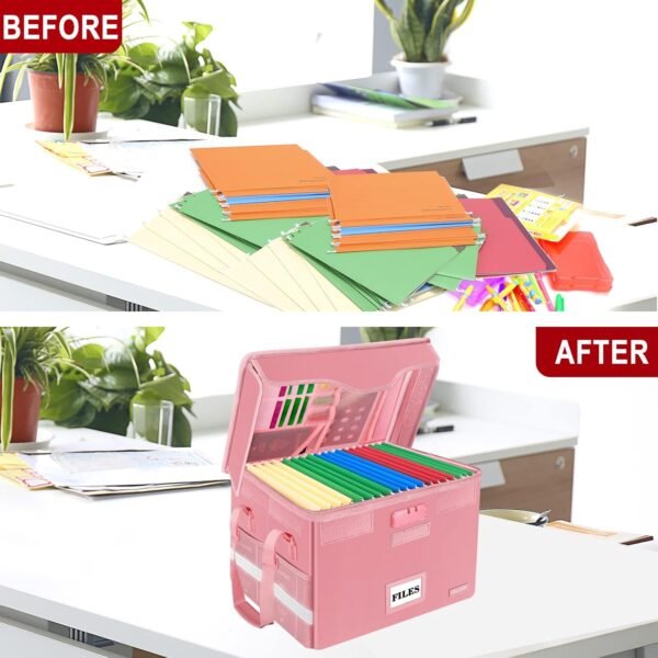 DocSafe File Box Fireproof Document Box with Lock,File Storage Organizer Box with Insert Pockets,Collapsible Portable File Box Home Office File Cabinet Safe for Hanging Letter/Legal Folder,Pink,2 Pack