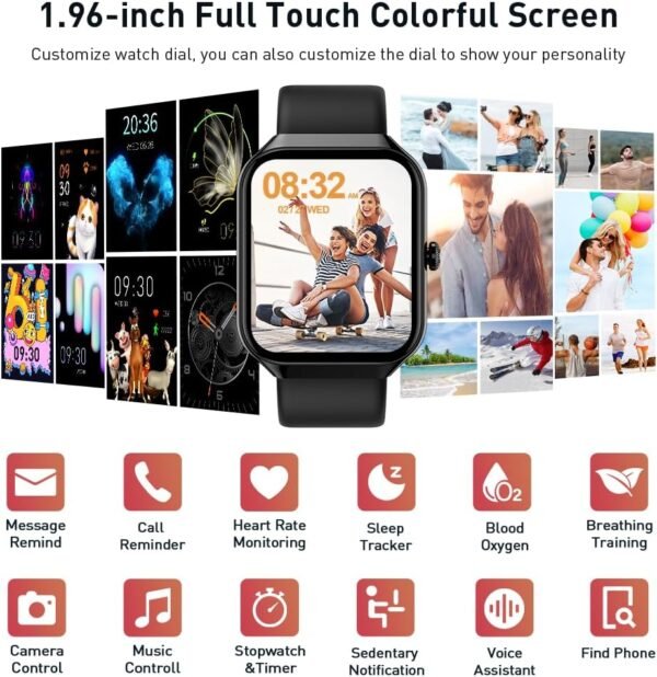 Smart Watch for Men Women(Answer/Make Call), 2025 New Smartwatch 1.96" HD Fitness Watch with 110+ Sport Modes, Heart Rate, Sleep Monitor, Pedometer, IP68 Waterproof Activity Tracker for Android iOS