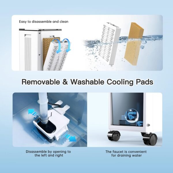 Portable Air Conditioners, 3-IN-1 Swamp Cooler, Evaporative Air Cooler, 4 Modes & 3 Speeds, 2-Gal Water Tank for Cooling, 16 FT/S Remote Control, Windowless Air Conditioner for Indoors
