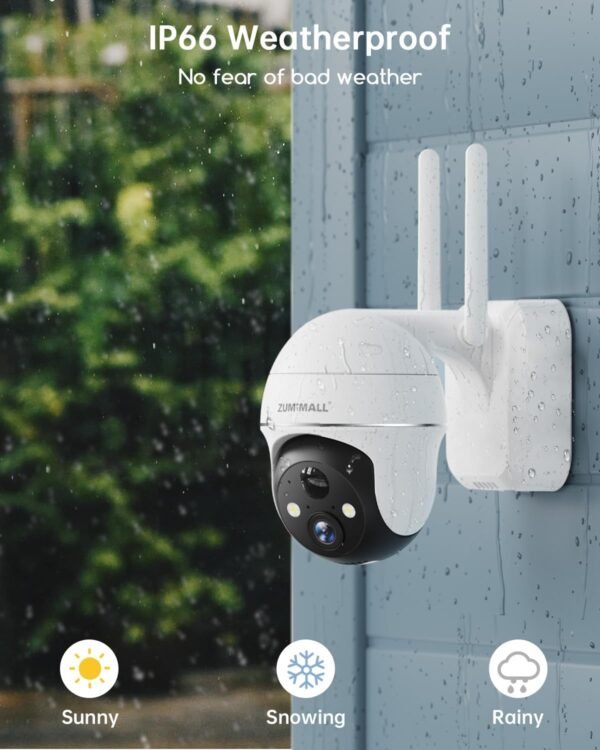 ZUMIMALL Security Cameras Wireless Outdoor,360°View, 2K Battery Powered Outdoor Cameras for Home Security, Color Night Vision, Work with Alexa, 2-Way Talk, IP66, AI Analysis, Cloud Storage