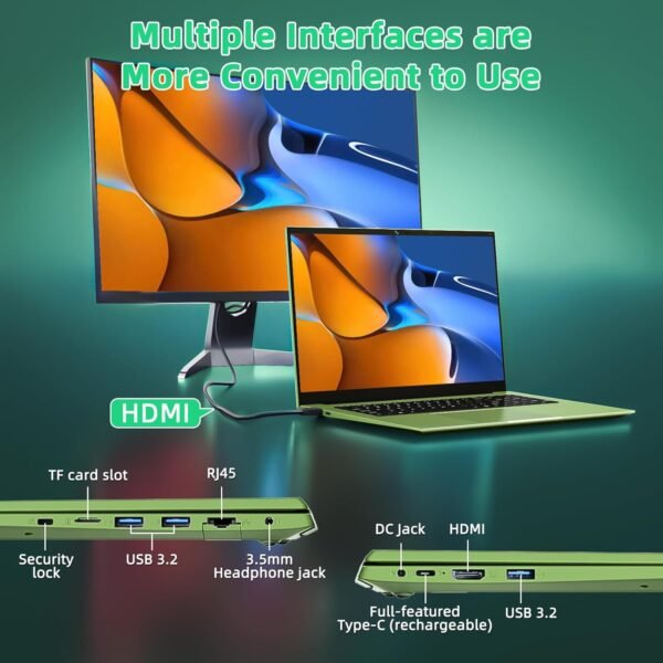 18.5 Inch Laptops, Windows 11 Laptop Computers with 4GB RAM 128GB SSD, Celeron N5095 Quad-Core(Up to 2.9GHz), 1 Year Office 365, 8000mAh Battery, WiFi 6, BT5.2, USB 3.2, HDMI, Type-C(Green)