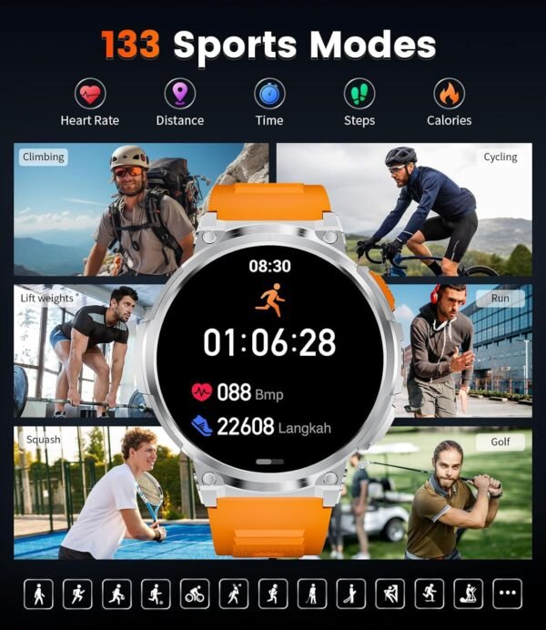 LIGE Sports Watch with Make/Answer Call, 1.85" HD Screen Military Watches for Men with LED Flashlight/730mAh/120+Sports Mode/Sleep Monitoring/Heart Rate Monitoring, iOS Android IP68 Waterproof Watch
