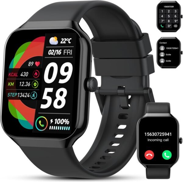 Smart Watch(Answer/Make Call), 2025 New Smartwatch for Men Women, 1.96" HD Fitness Watch with 110+ Sport Modes, Heart Rate, Sleep Monitor, Pedometer, IP68 Waterproof Activity Tracker for Android iOS