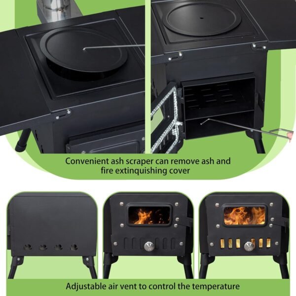 Outdoor Portable Camping Tent Stove Wood Burning with Chimney Pipes, Wood Stove for Tent,Camping, Outdoor Cooking, Hiking, Travel