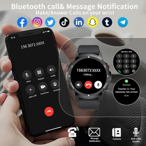 Smart Watches for Men with 4 Buttons, 1.43'' AMOLED Fitness Watch with Heart Rate/BP/Sleep Tracker, Pedometer, 110+ Sport Modes, Password, 5ATM Military Smart Watch for Android iOS
