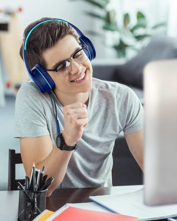 ELECDER i45 On-Ear Headphones with Microphone - Foldable Stereo Bass, Portable Wired Headphones with No-Tangle 1.5M Cord, 3.5MM Jack for School/Kids/Teens/Smartphones/Travel/Tablet - Blue
