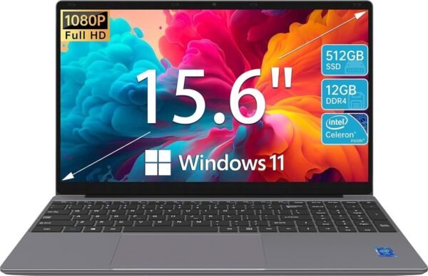 Laptop Computer 15.6'' HD Display, Intel UHD Graphics, Intel Celeron N5095 4-Core Processor, 12GB RAM, 512GB SSD up to Expandable 1TB, WiFi, 180°Open Angle, Windows 11 Laptop, Gray