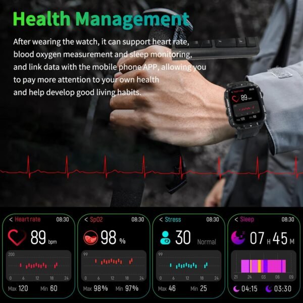 Military Smart Watch for Men with Call Function,Fitness Smartwatch for Android Phones and iPhone,Waterproof Fitness Tracker with Blood Oxygen/Heart Rate/Sleep/100+ Sport Modes, Watches for Men