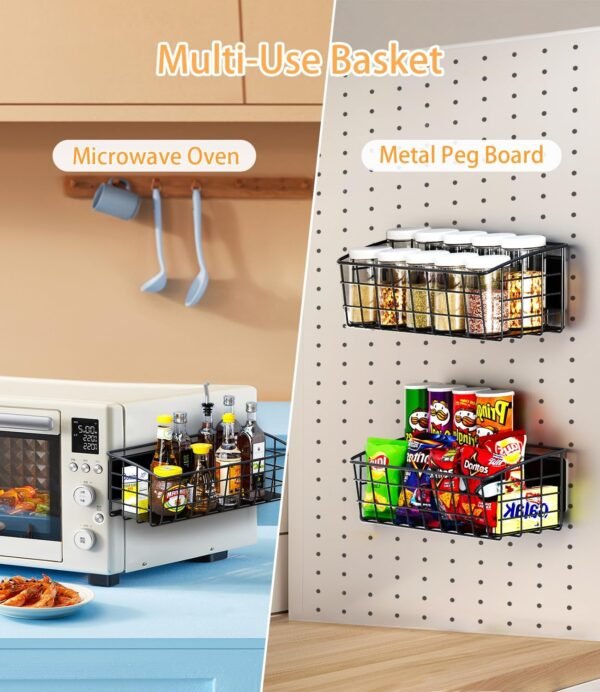 2-Pack Magnetic Spice Rack for Refrigerator, Versatile Magnetic Shelf Organizer with 2 Hooks for Kitchen Storage, Large Capacity Spice Rack for Fridge, Oven, or Cabinet - Black