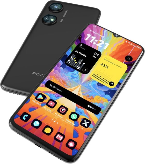 POZZI Turbo 6.79” HD+ Display | 128GB + 6GB RAM | 4G LTE Unlocked Smartphone | Android 14 | Octa Core Processor | 50MP Camera | 5,000 mAh Battery | Dual Nano SIM | Black | Compatible with T-Mobile