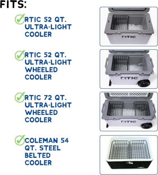 Cooler Basket for RTIC 32, 52, or 72 Qt Ultra-Light Coolers - Fits Coleman 54 Qt Steel Belted Cooler - Compatible with Dividers, Inserts, Straps, Locks, and Other RTIC Cooler Accessories