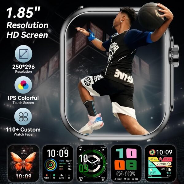 Smart Watch, 1.85" HD Smartwatches for Men Women, 100 Days Standby Time, 110+ Sport Modes with Fitness Tracker Watch, IP68 Waterproof, Heart Rate/Sleep Monitor, Fitness Watch for Android/iOS