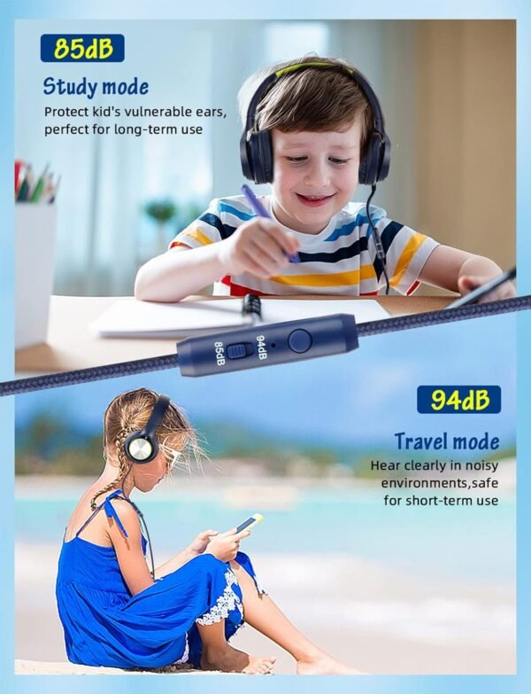 Kids Headphones with Cord , Wired Over Ear Headsets with Microphone Limited Volume 85dB/ 94dB, Portable Wired Headphones for Kids Boys Girls Teens Children Online School/Travel/iPad/Tablet/Cellphone
