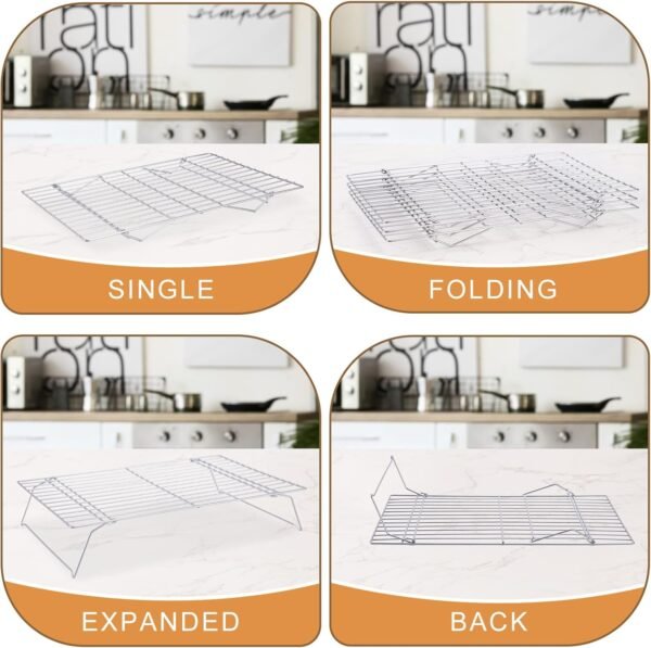 Cooling Rack for Baking 3 Tiers, 16" x 10" Cookie Cooling Wire Rack Stackable Collapsible Nonstick, Stainless Steel Baking Cooking Cooling Racks with Optimum Air Flow, Silver