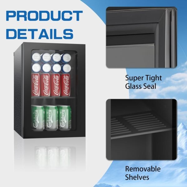 Compact 20 Can/0.9 Cubic Foot Beverage Fridge With Glass Door For Soda, Beer Or Wine, Under Counter Drinks Dispenser With Adjustable Shelves & Digital Display