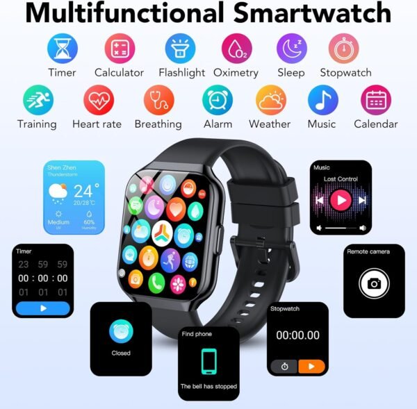 Smart Watch for Men Women, 1.96" Smartwatch (Answer/Make Call), IP68 Waterproof Fitness Tracker, 112+ Sport Modes Smartwatches for Android iOS, Black​