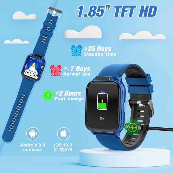 Smart Watch for Kids 1.85" with Fitness Tracker, Sleep Monitor, 22/98 Sport Modes, DIY Dial, IP68 Waterproof, Step Counter, Heart Rate, Camera, with/Without APP, Gift for 3-12 Years Old Boys and Girls