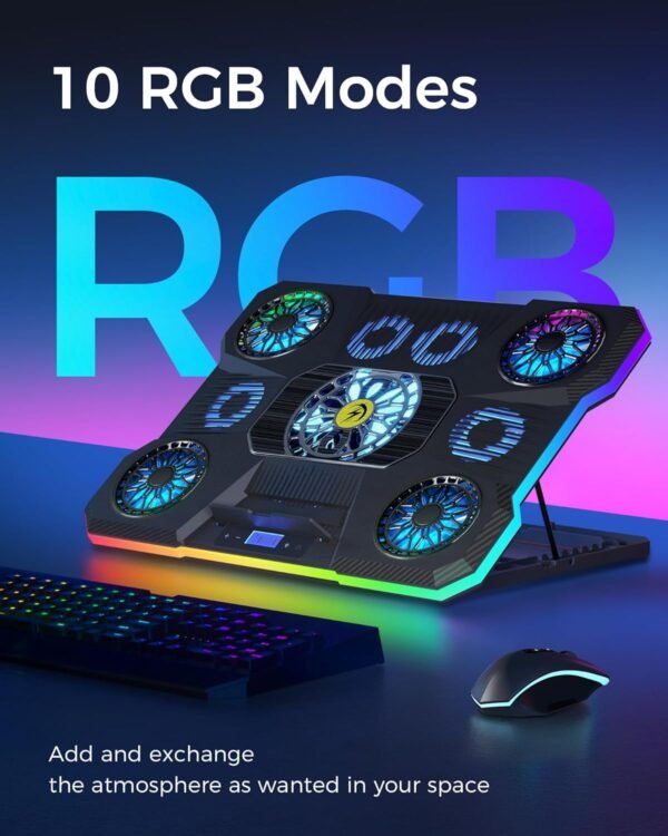 ChillCore Laptop Cooling Pad, RGB Lights Laptop Cooler 9 Fans for 15.6-19.3 Inch Laptops, Gaming Laptop Fan Cooling Pad with 8 Height Stands, 2 USB Ports - A21 Blue