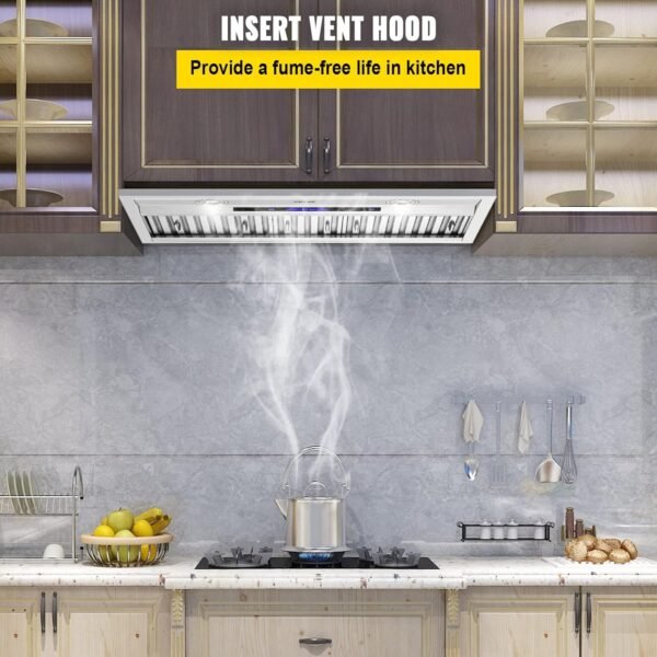 VEVOR Insert Range Hood, 900CFM 4-Speed, 30 Inch Stainless Steel Built-in Kitchen Vent with Touch & Remote Control LED Lights Baffle Filters, Ducted/Ductless Convertible, ETL Listed…