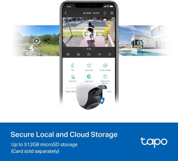 TP-Link Tapo 2K QHD Outdoor Pan/Tilt Wi-Fi Security Camera, 360° View, Motion Tracking, Color Night Vision, Free Person/Vehicle/Motion Detection, Cloud & SD Card Storage, 24/7 Recording, Tapo C520WS…
