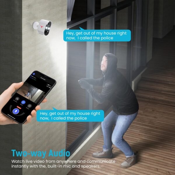 Outdoor Security Camera, Battery Powered Wireless Camera, Cloud Storage Sold Seperately, Color Night Vision, 2-Way Audio, Smart AI Motion Detection, 2.4G WiFi (2 Lights)