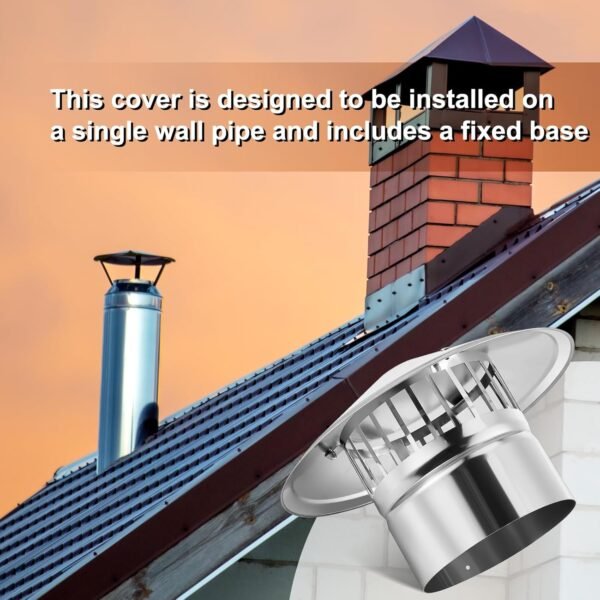 Tandefio 6 Inch Stove Pipe Cap Chimney Stainless Steel Cone Cap with Screen Chimney Cover Outside Roof Silver Fireplace Screen Cover Exterior Stove Pipe Topper for Vent Flue Family Kitchen Cooking