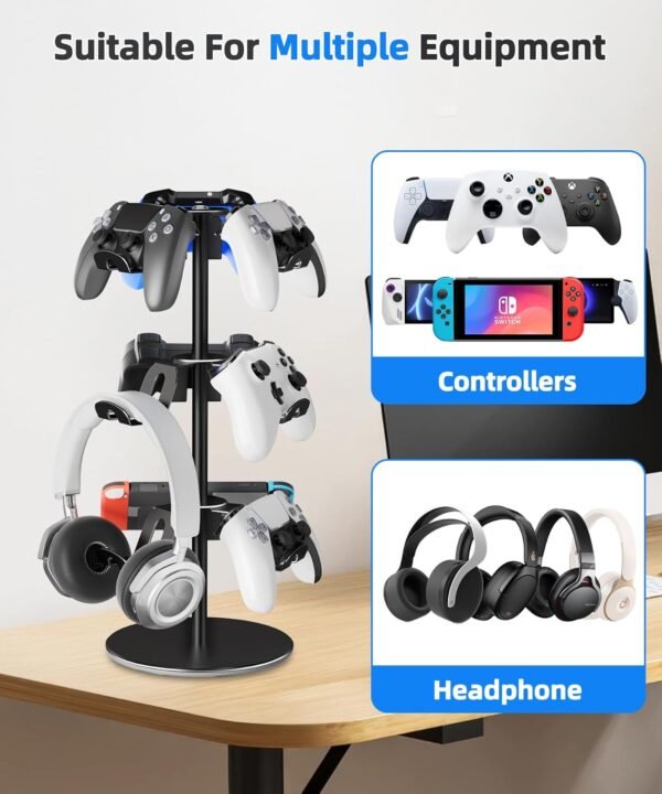 Aluminum Alloy Controller Holder 3 360 Degree Rotation Tier,Headphone Stand - Gaming Controller Stand for Xbox PS5 PS4 Switch,Gaming Controller Headset Holder for Gaming Accessories