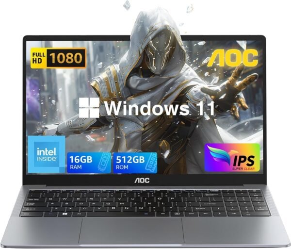 AOC Laptop Computer 16GB RAM 512GB SSD Work Laptops 15.6 Inch FHD Screen Premium Laptop (Up to 3.6GHz) Windows 11 Laptop Computer, Light&Thin, Metal Shell, Webcam, Type-C, USB3.2