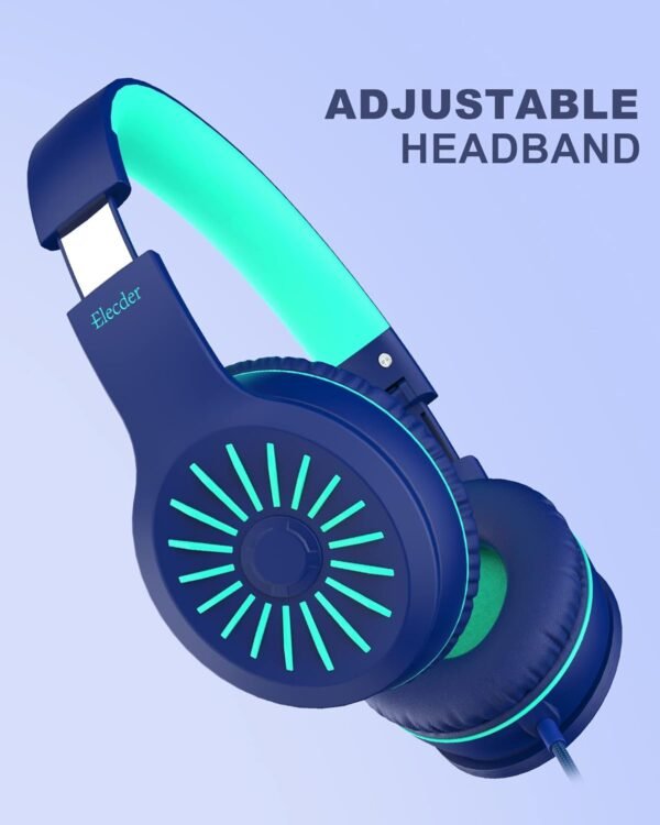 ELECDER i45 On-Ear Headphones with Microphone - Foldable Stereo Bass, Portable Wired Headphones with No-Tangle 1.5M Cord, 3.5MM Jack for School/Kids/Teens/Smartphones/Travel/Tablet - Blue