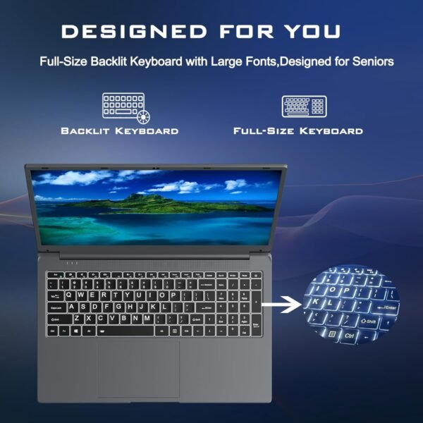 17 Inch Laptop with Backlit Keyboard, Full-Size Large Font Keyboard, Intel Celeron N5095, 8GB RAM 256GB SSD, Computers with Windows 11, Type-C, Webcam, Dual Wi-Fi, Buletooth 4.2