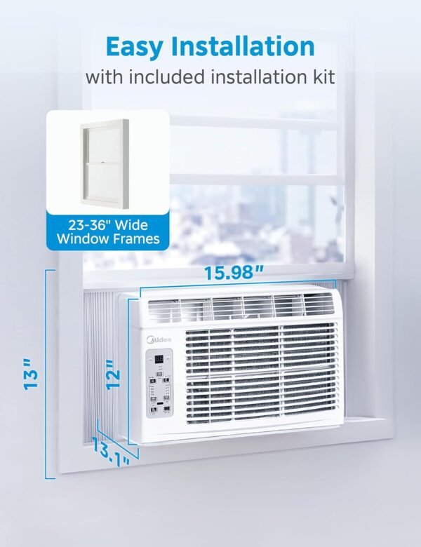 Midea MAW06R1CWT EasyCool 6,000 BTU Window Air Conditioner, Fan-Cools, Circulates and Dehumidifies up to 250 Sq Ft, Reusable Filter, LCD Remote Control, White