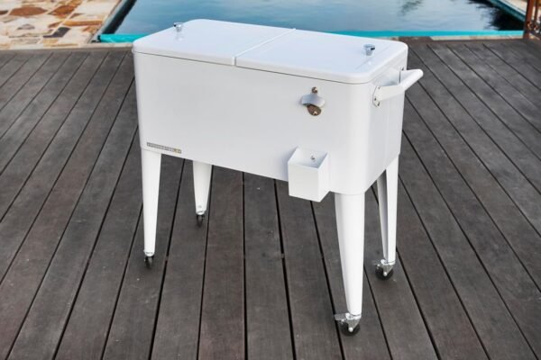 Permasteel 80-Qt Classic Outdoor Patio Cooler for Outside, Beverage Bar Cart With Wheels & Handles, Retro Design
